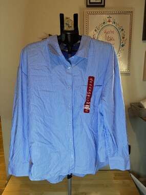 Edited by Remi Bader Oversized Striped Cotton Button Down Shirt Blue XL